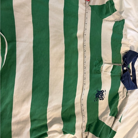 Polo by Ralph Lauren Green & White Striped Rugby with Navy Embroidered Crest - Picture 8 of 9